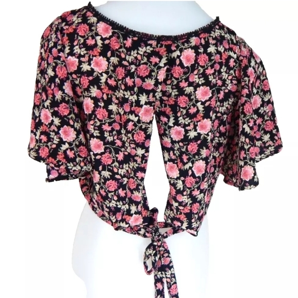 Foxiedox Black Floral Tie Back Top - Picture 3 of 3